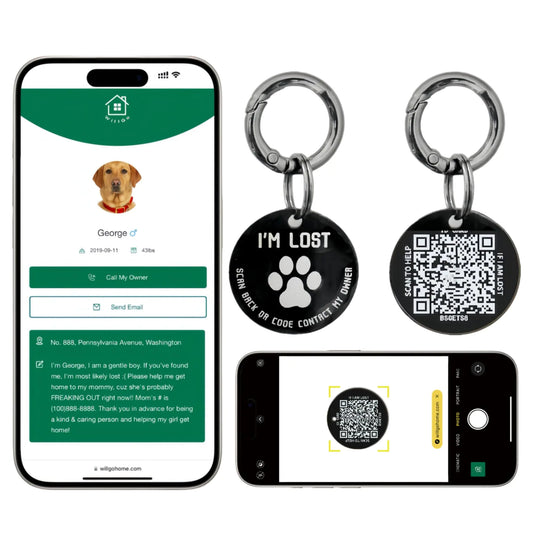 QR Code Pet ID Tag – Stainless Steel Smart Dog & Cat Tag with Instant Location Alerts (Black)