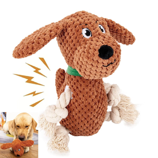 Plush Squeaky Dog Toy – Cute Stuffed Chew Toy for Small to Large Dogs (Brown)